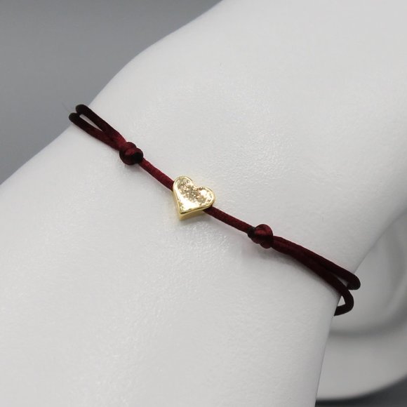 Heart burgundy gold string bracelet adjustable - Picture 3 of 7